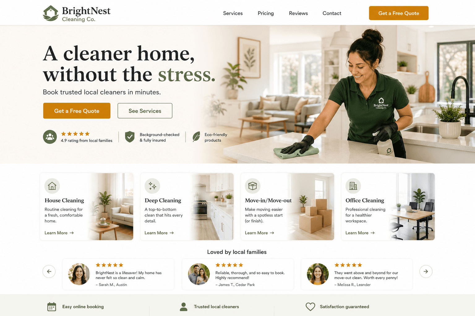 Cleaning service website screenshot