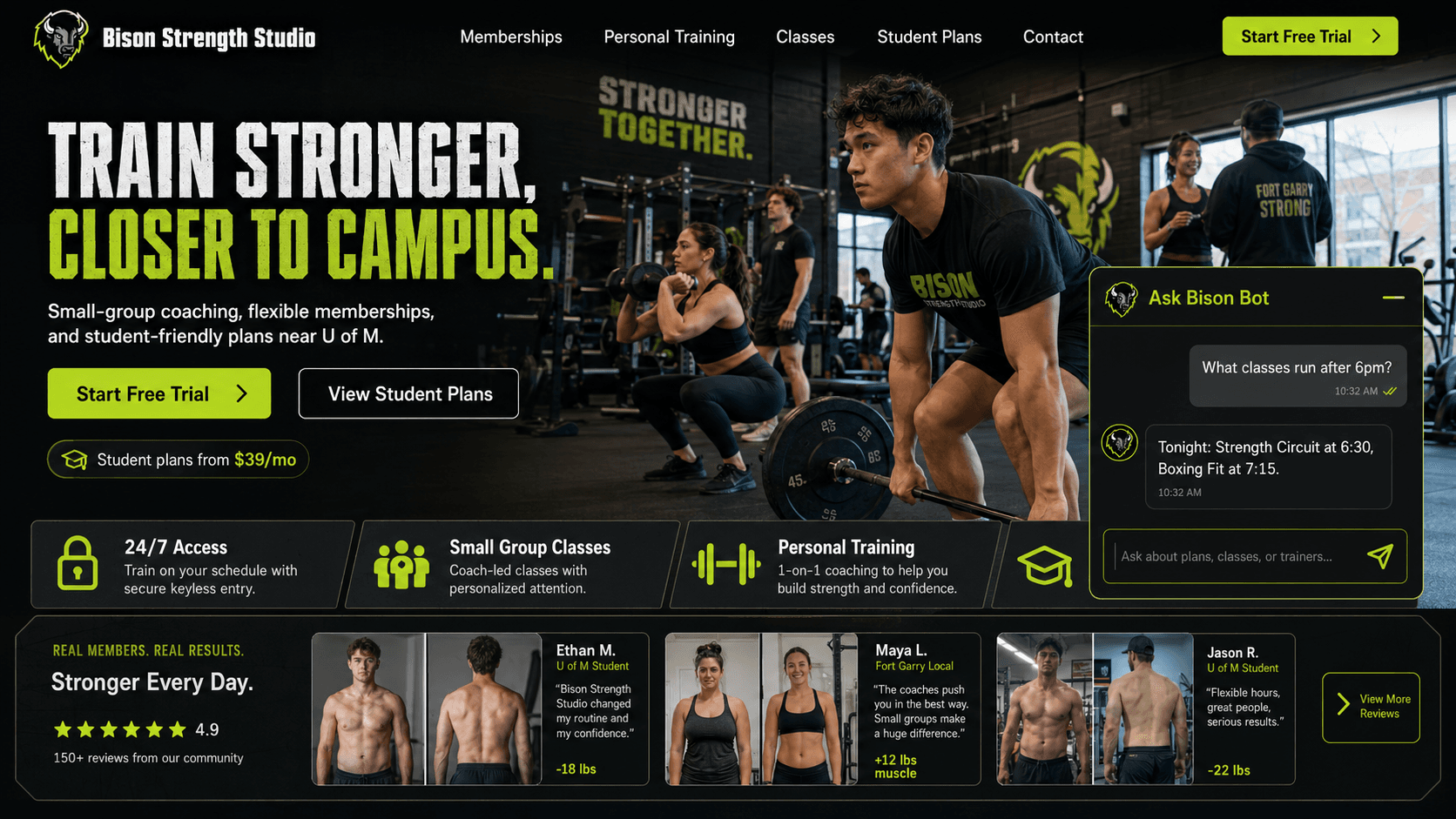 Fitness studio website screenshot