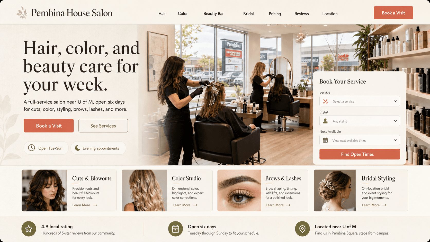 Salon & spa website screenshot