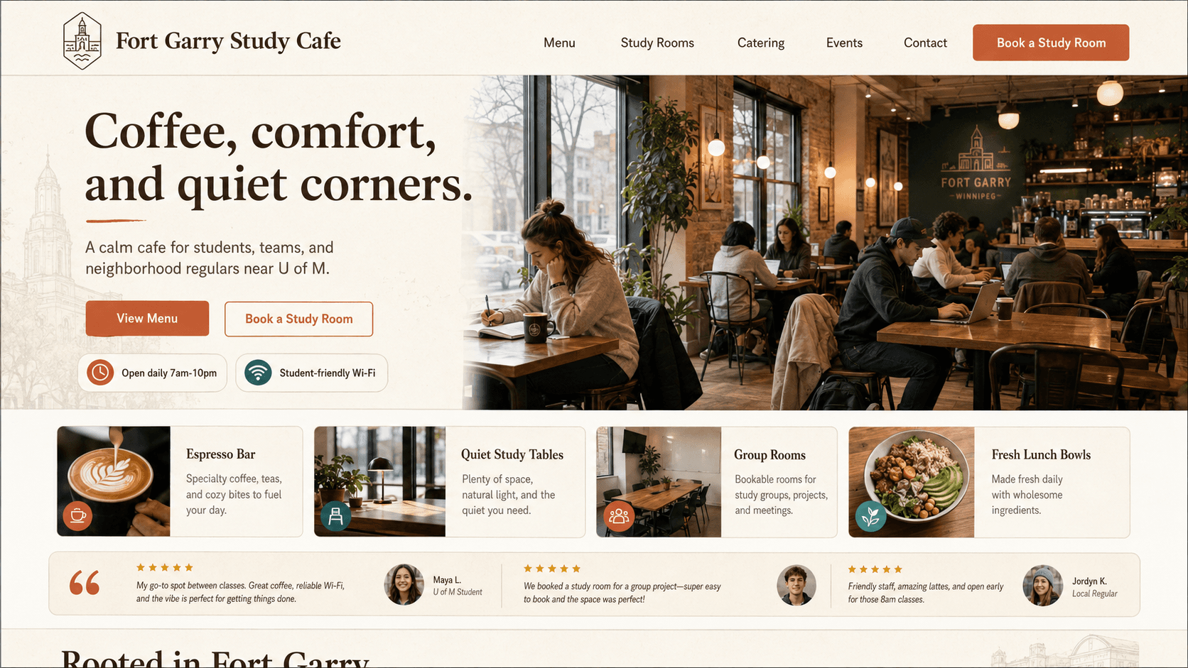 Study cafe website screenshot
