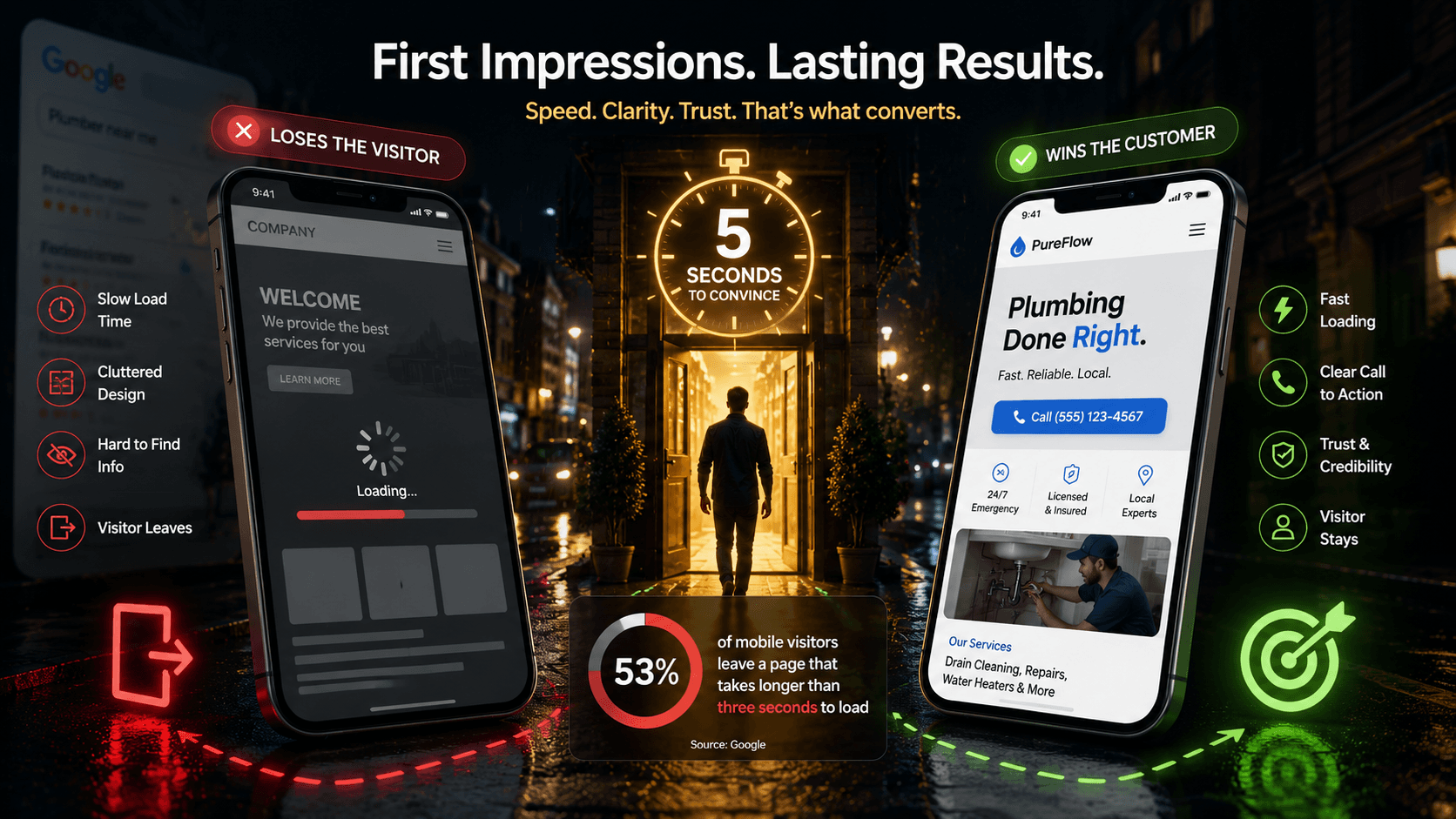 Why fast converting websites matter: slow pages lose visitors while clear fast pages win the customer.